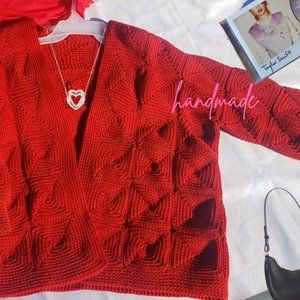 Handmade Red Crochet Cardigan – Unique Knitwear‎ – Boho Vintage Style